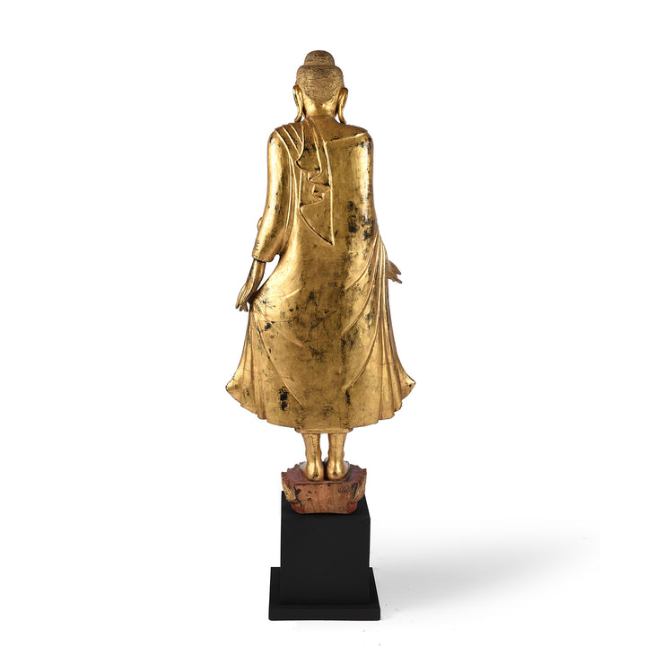 Back Of Gilded Teak Burmese Standing Buddha - Early 20thC | Indigo Antiques