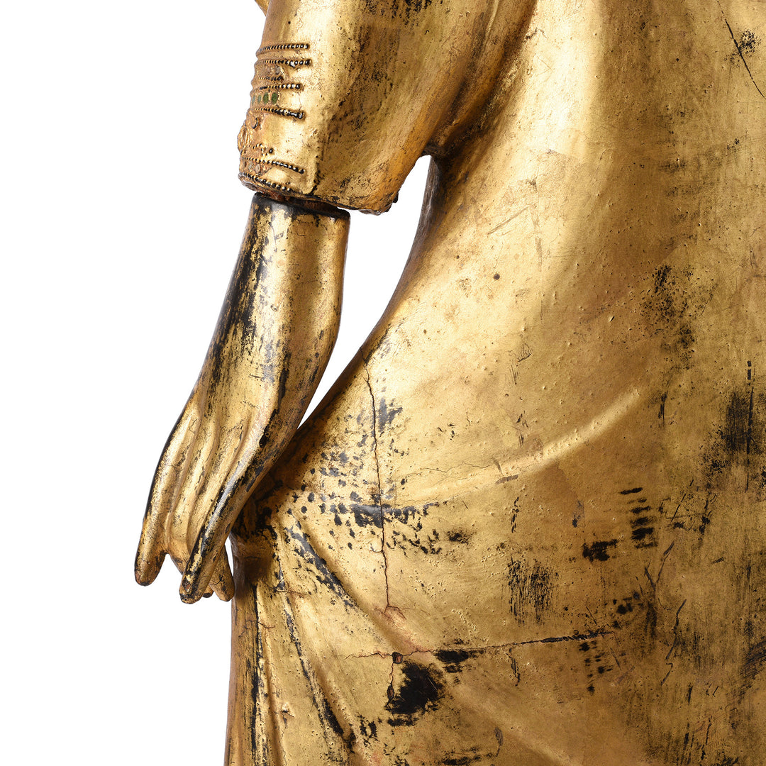 Hand Detail From Gilded Teak Burmese Standing Buddha - Early 20thC | Indigo Antiques