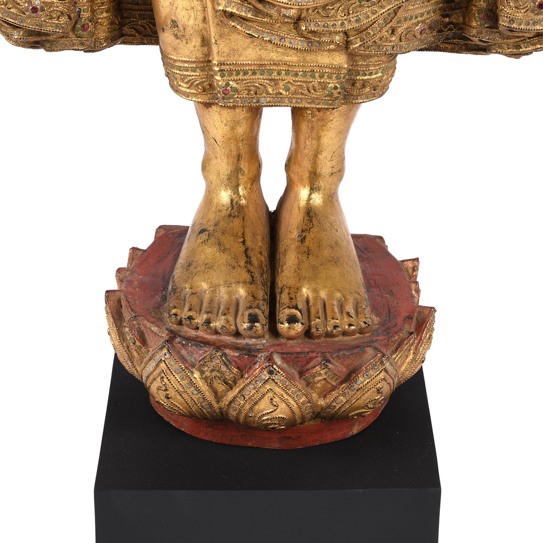 Feet Detail From Gilded Teak Burmese Standing Buddha - Early 20thC | Indigo Antiques