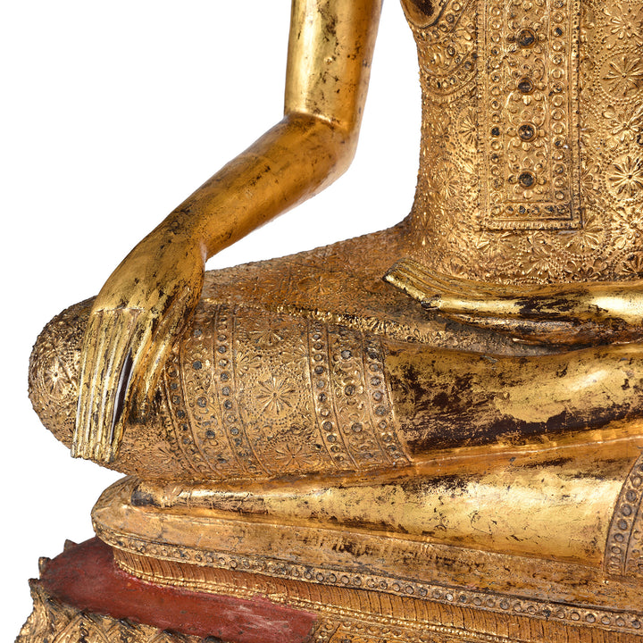 Hand Detail From Antique Thai Gilt Bronze Rattanakosin Sitting Buddha Statue - 19th Century | Indigo Antiques