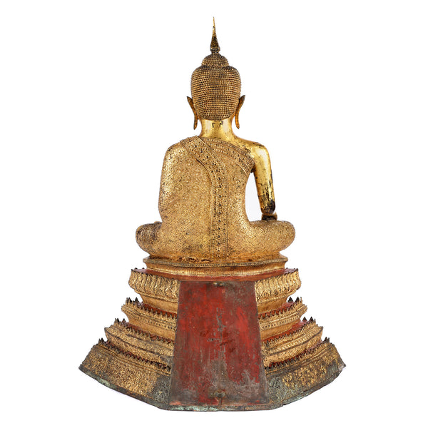 Large Thai Gilt Rattanakosin Sitting Buddha Statue - 19th Century