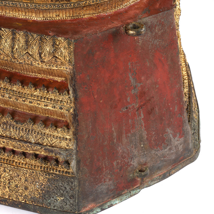 Back Detail From Antique Thai Gilt Bronze Rattanakosin Sitting Buddha Statue - 19th Century | Indigo Antiques