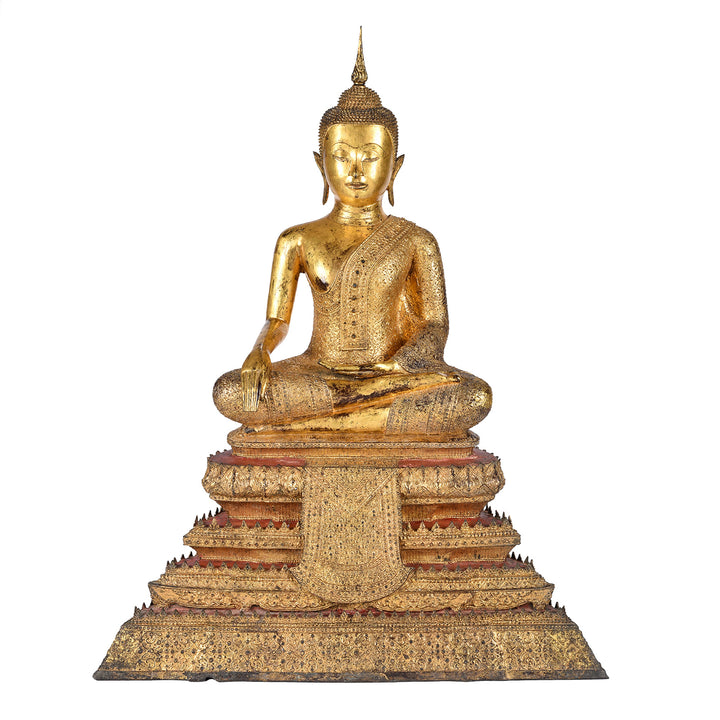 Large Antique Thai Gilt Bronze Rattanakosin Sitting Buddha Statue - 19th Century | Indigo Antiques