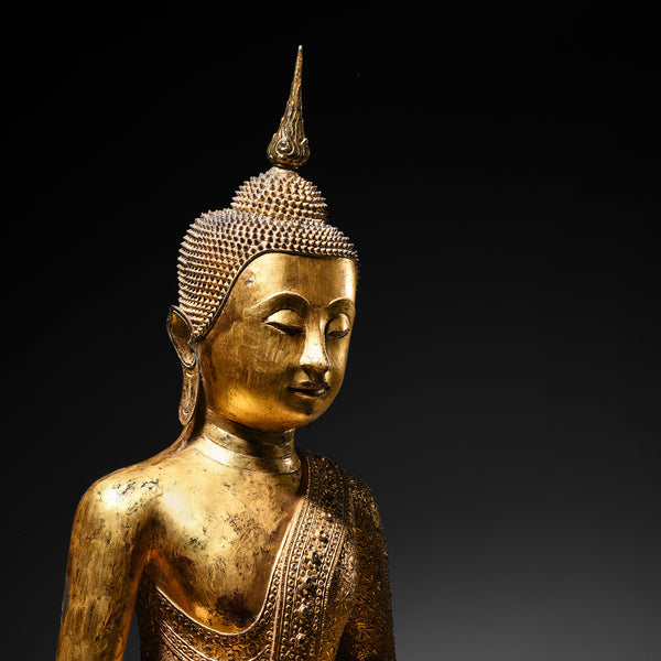 Large Thai Gilt Rattanakosin Sitting Buddha Statue - 19th Century