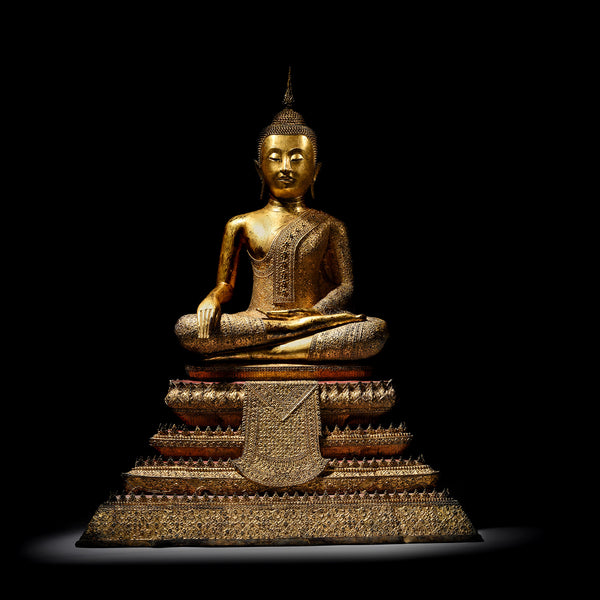Large Thai Gilt Rattanakosin Sitting Buddha Statue - 19th Century
