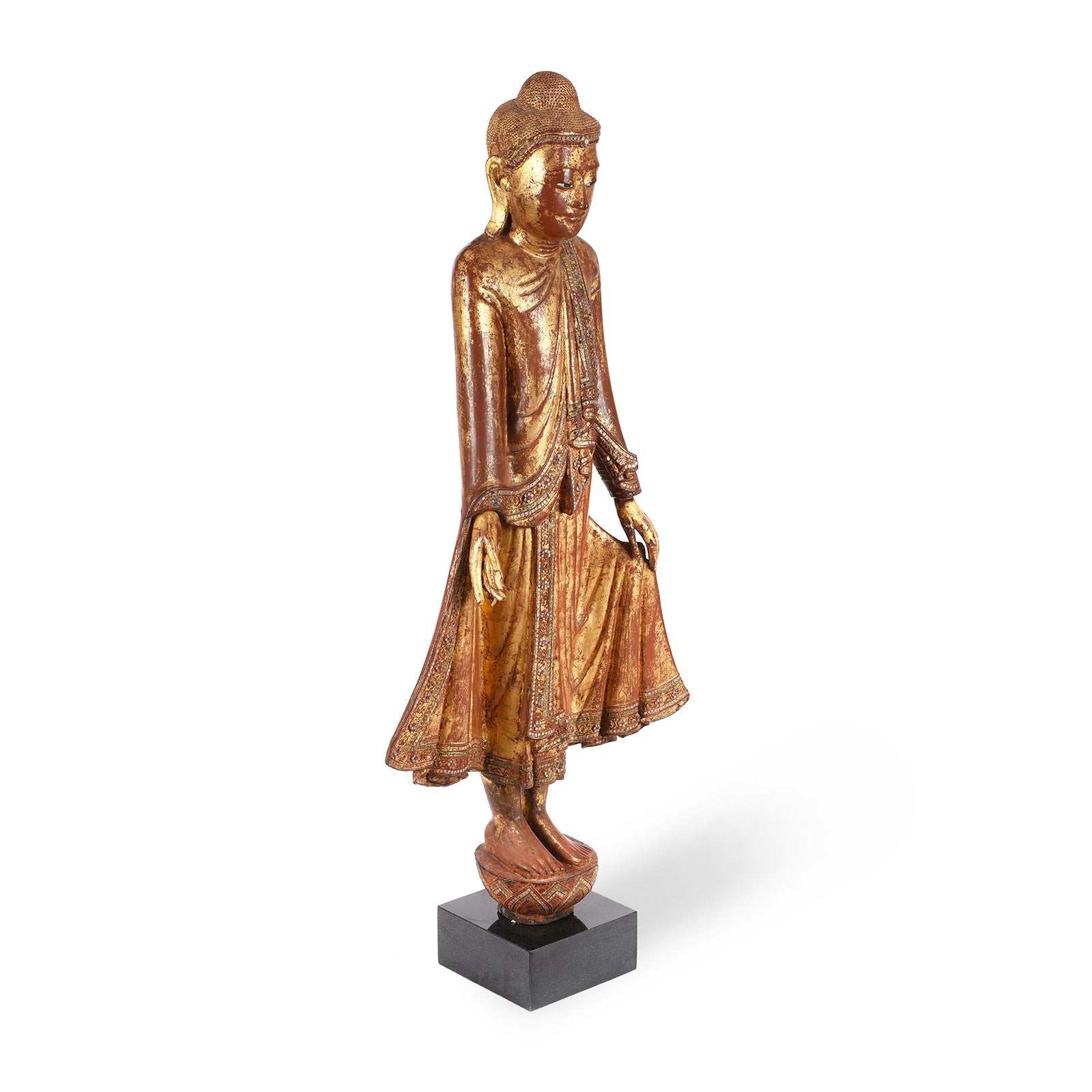 Antique Gilded Teak Standing Mandalay Buddha - Late 19th century | Indigo Antiques
