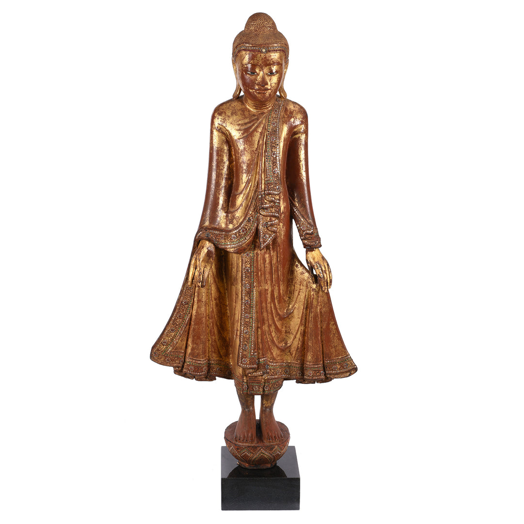 Antique Gilded Teak Standing Mandalay Buddha - Late 19th century | Indigo Antiques