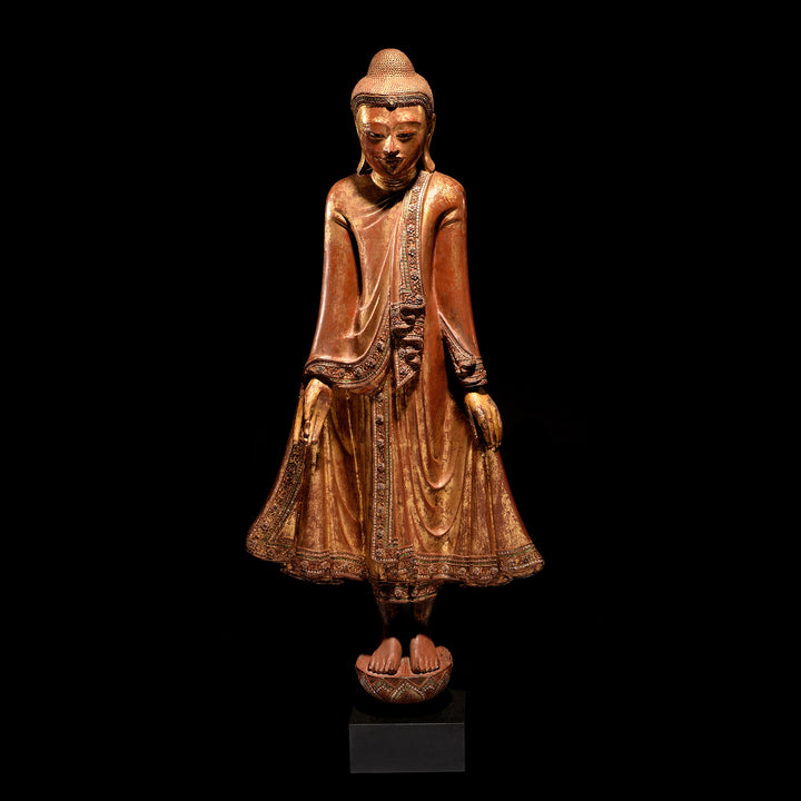 Antique Gilded Teak Standing Mandalay Buddha - Late 19th century | Indigo Antiques