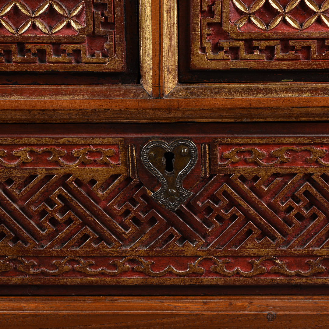 Lock Detail From Antique Painted Indonesian Chest - 19th Century | Indigo Antiques
