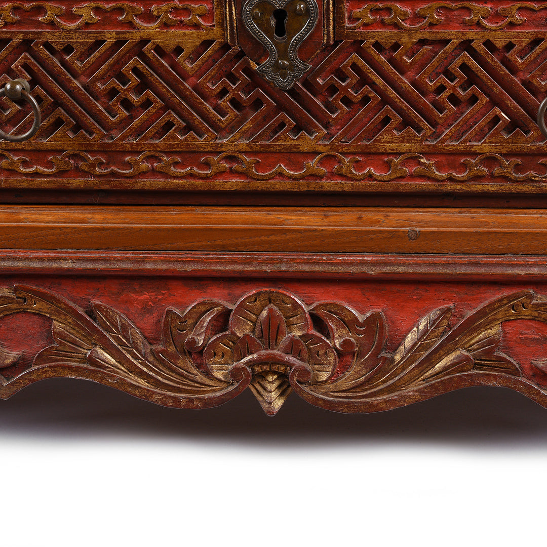Carving Detail From Antique Painted Indonesian Chest - 19th Century | Indigo Antiques