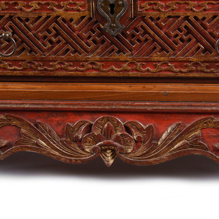 Carving Detail From Antique Painted Indonesian Chest - 19th Century | Indigo Antiques