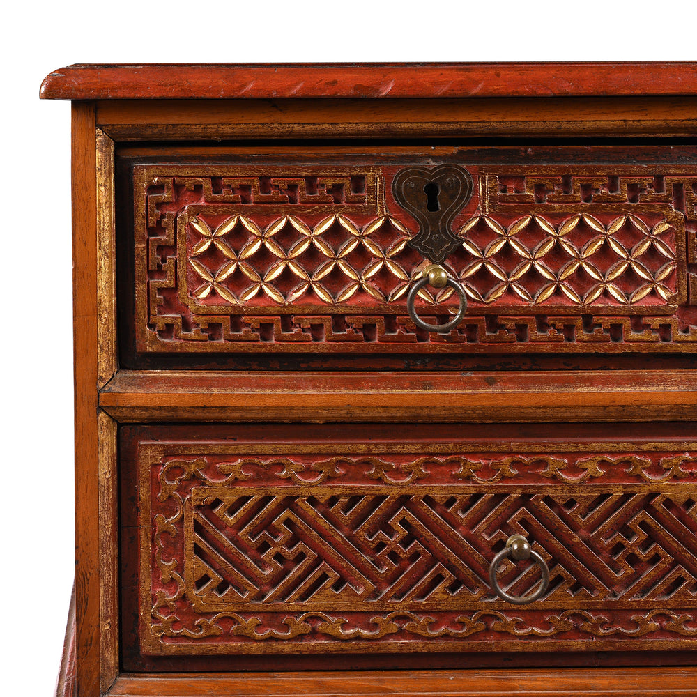 Drawer detail of an Antique Painted Indonesian Madura Chest of Drawers | Indigo Antiques | Indigo Antiques