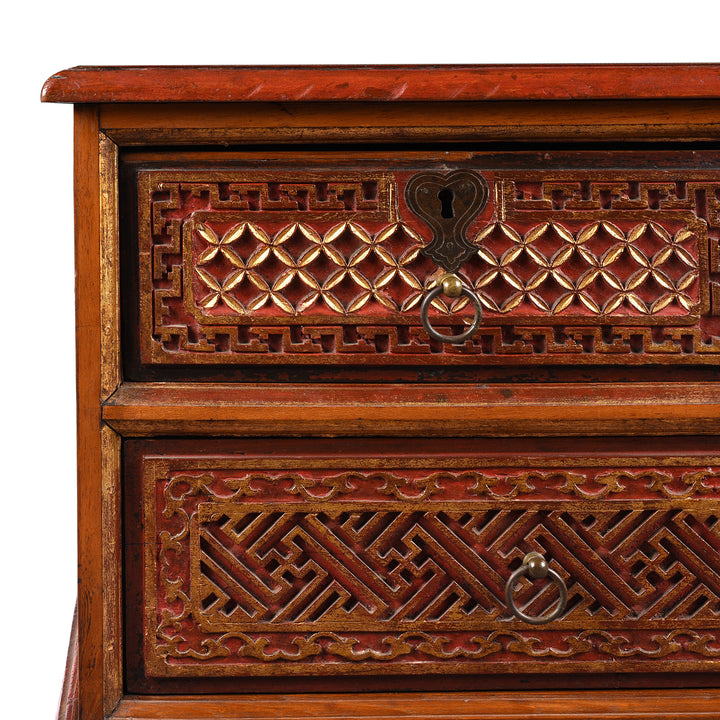 Drawer detail of an Antique Painted Indonesian Madura Chest of Drawers | Indigo Antiques | Indigo Antiques