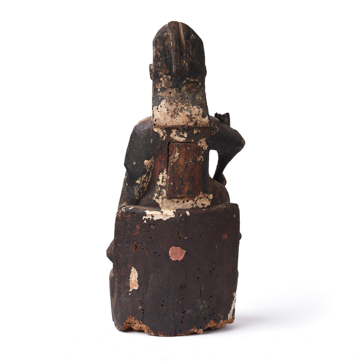 Back Of Face Detail From an Antique Chinese Qing Dynasty Guan Yu Figure - 18th Century Indigo Antiques