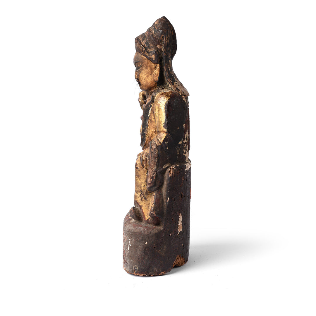 Profile View Of Face Detail From an Antique Chinese Qing Dynasty Guan Yu Figure - 18th Century Indigo Antiques