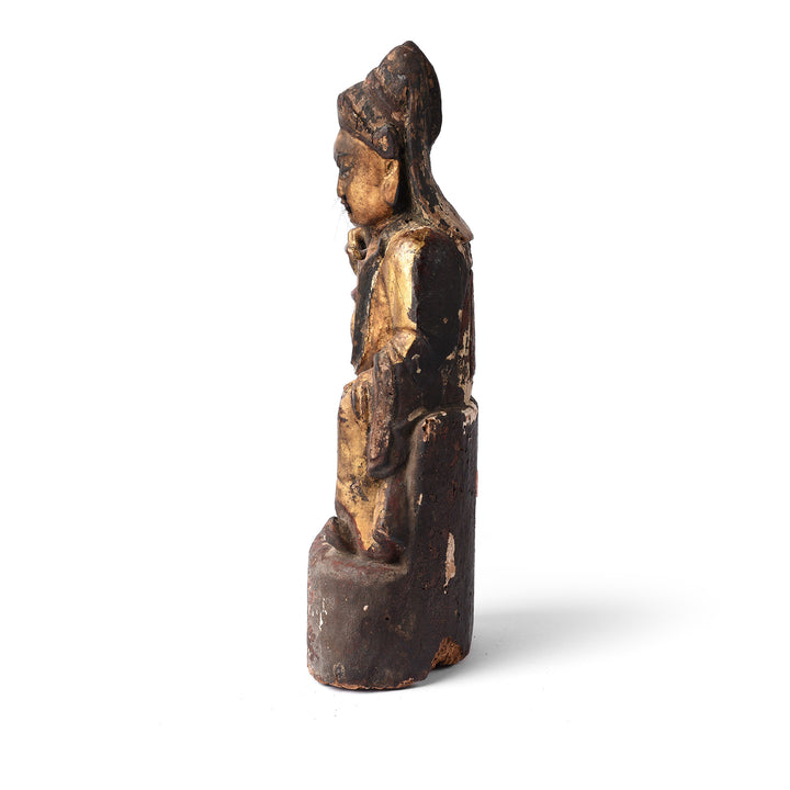 Profile View Of Face Detail From an Antique Chinese Qing Dynasty Guan Yu Figure - 18th Century Indigo Antiques