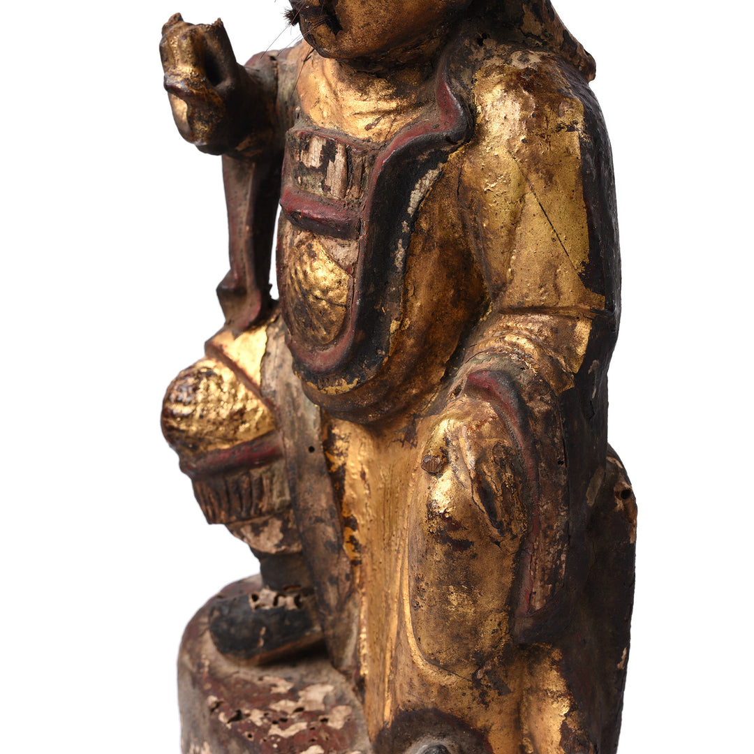 Polychrome Detail From an Antique Chinese Qing Dynasty Guan Yu Figure - 18th Century Indigo Antiques