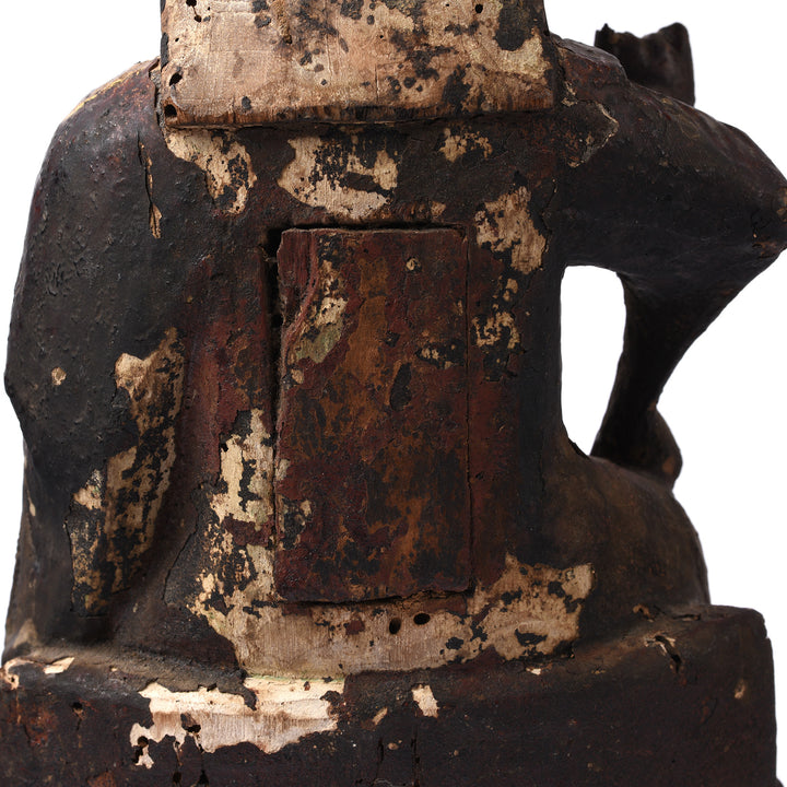 Prayer Compartment Face Detail From an Antique Chinese Qing Dynasty Guan Yu Figure - 18th Century Indigo Antiques