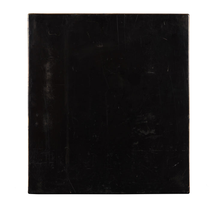 Back detail from a Gilt black lacquer Chinese export chinoiserie table cabinet. Antique & made in Canton. Similar to examples found in the Peabody Essex Museum. Exceptional quality | Indigo Antiques