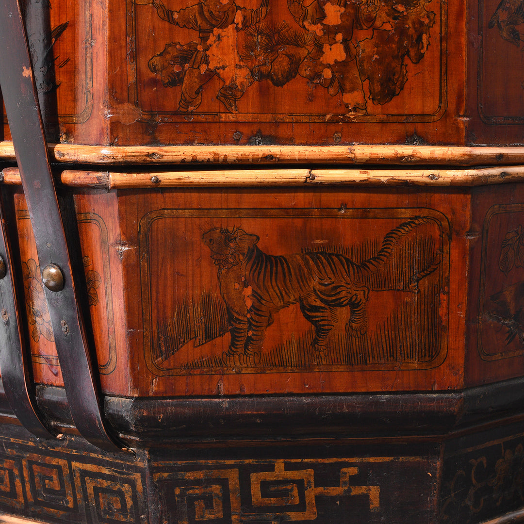 Detail From Antique Pair of Chinese Wedding Baskets from Shanxi - ca 1920 | Indigo Antiques