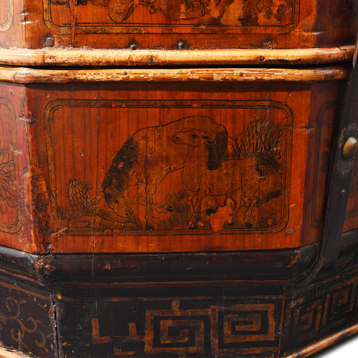Detail From Antique Pair of Chinese Wedding Baskets from Shanxi - ca 1920 | Indigo Antiques