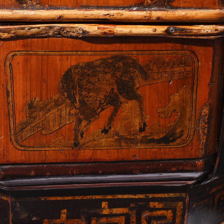 Detail From Antique Pair of Chinese Wedding Baskets from Shanxi - ca 1920 | Indigo Antiques
