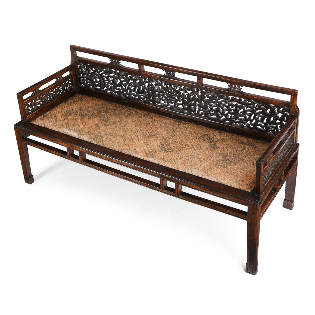 Top Down View Of Antique Chinese Caned Bench Qing Dynasty - Ca 1910 | Indigo Antiques