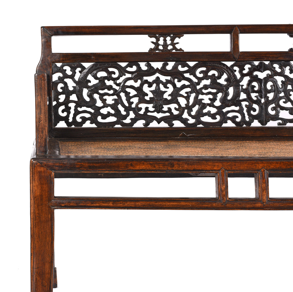Corner Detail From Antique Chinese Caned Bench Qing Dynasty - Ca 1910 | Indigo Antiques