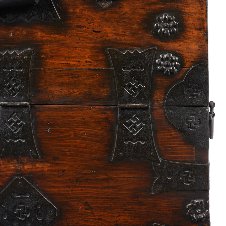 Detail From Antique Korean Pine & Iron Bandaji From Yangsan - 19th Century