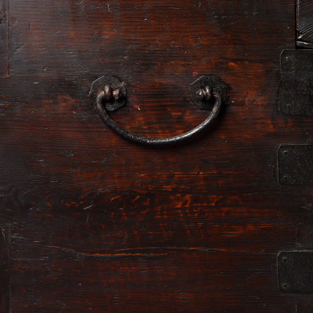 Handle Detail From Antique Korean Pine & Iron Bandaji From Yangsan - 19th Century