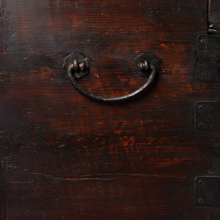 Handle Detail From Antique Korean Pine & Iron Bandaji From Yangsan - 19th Century