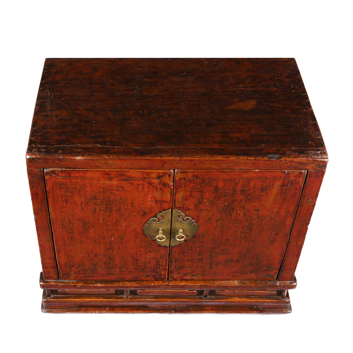 Top Down VIew Of Antique Red Lacquer Book Cabinet From Shanxi Province - 19th Century | Indigo Antiques