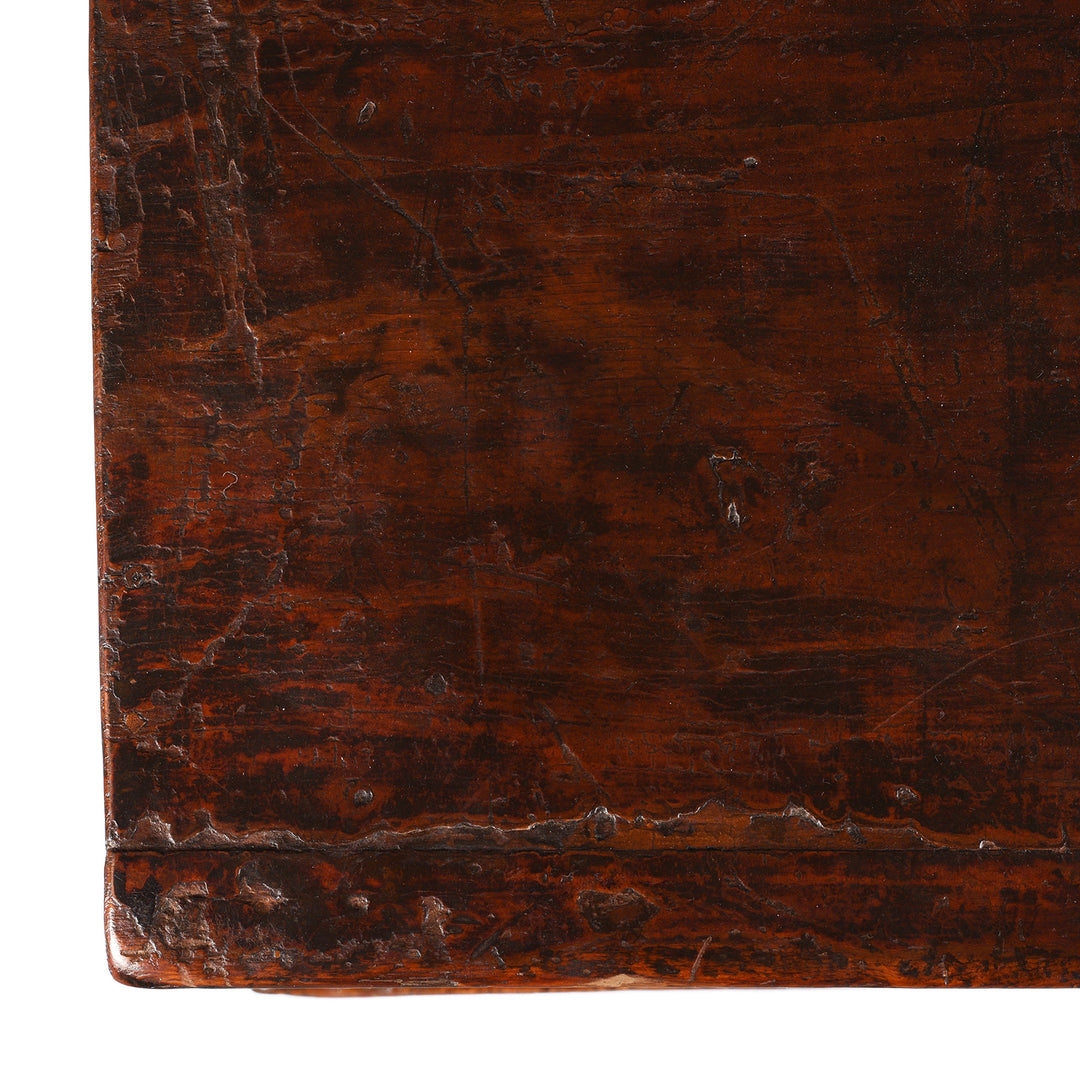 Top Detail From Antique Red Lacquer Book Cabinet From Shanxi Province - 19th Century | Indigo Antiques
