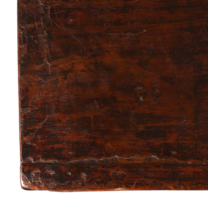Top Detail From Antique Red Lacquer Book Cabinet From Shanxi Province - 19th Century | Indigo Antiques
