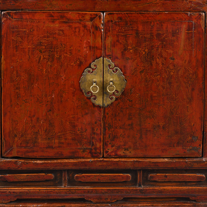 Doors Detail From Antique Red Lacquer Book Cabinet From Shanxi Province - 19th Century | Indigo Antiques