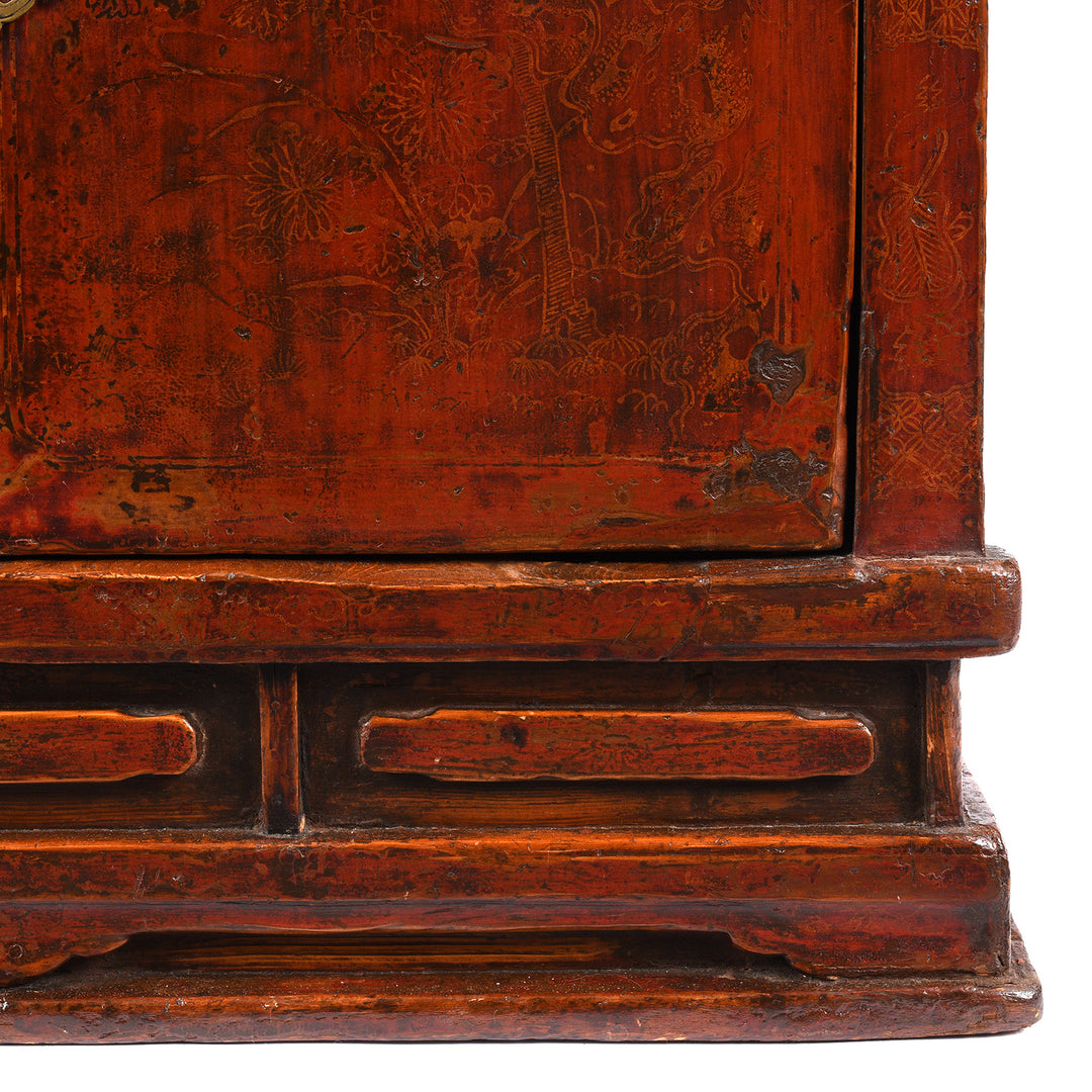 Detail From Antique Red Lacquer Book Cabinet From Shanxi Province - 19th Century | Indigo Antiques