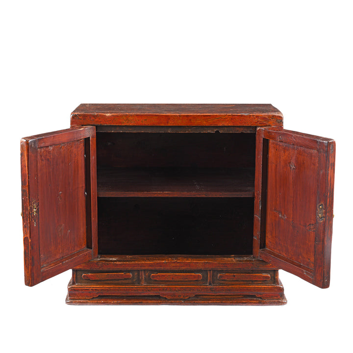 Open Doors View Of Antique Red Lacquer Book Cabinet From Shanxi Province - 19th Century | Indigo Antiques