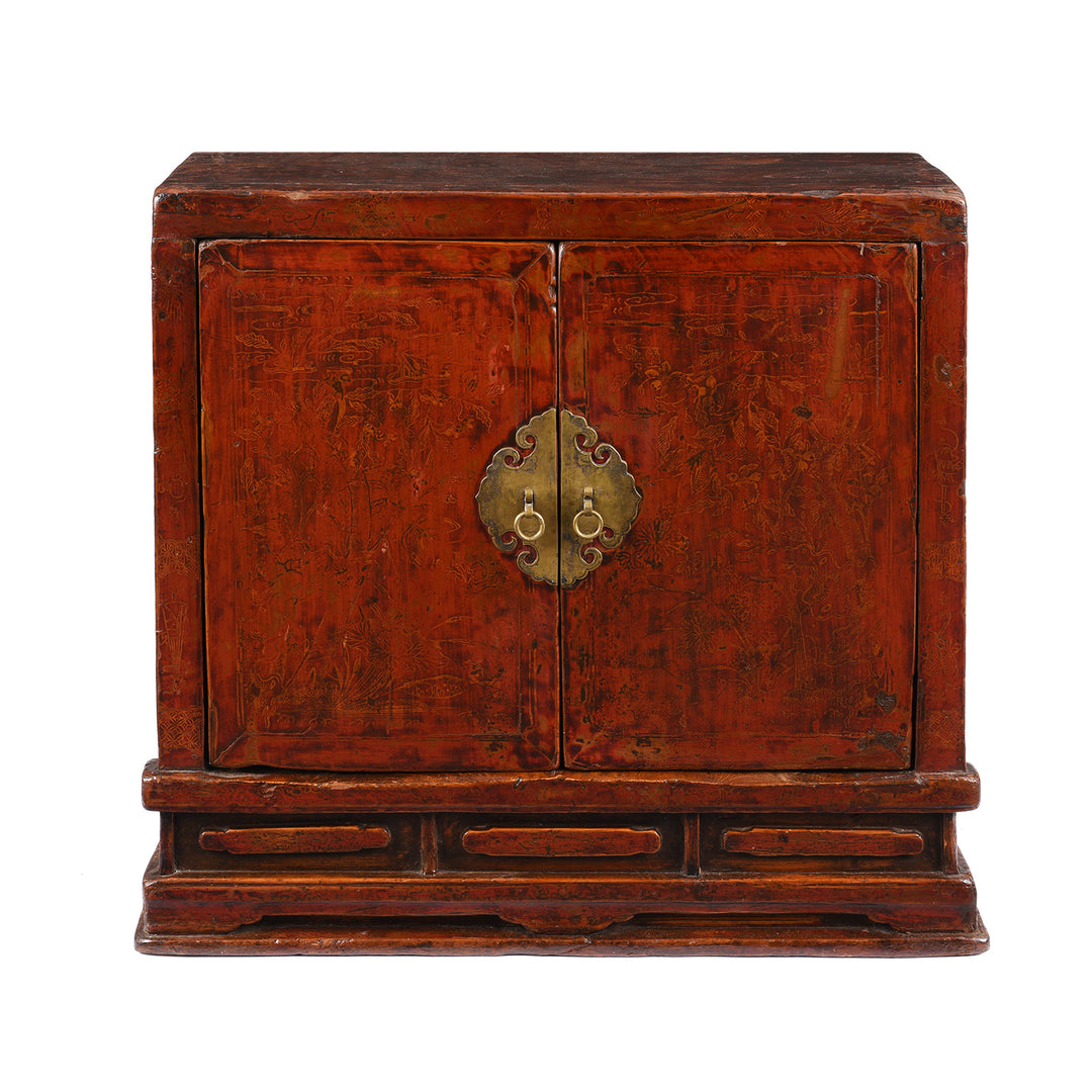 Antique Red Lacquer Book Cabinet From Shanxi Province - 19th Century | Indigo Antiques