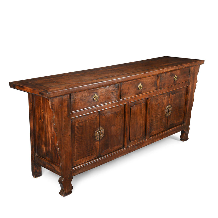 Angled View Of Antique Walnut Sideboard from Gansu - 19th Century | Indigo Antiques