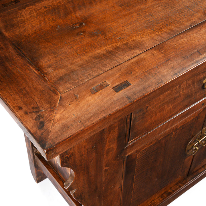 Top Corner Detail From Antique Walnut Sideboard from Gansu - 19th Century | Indigo Antiques