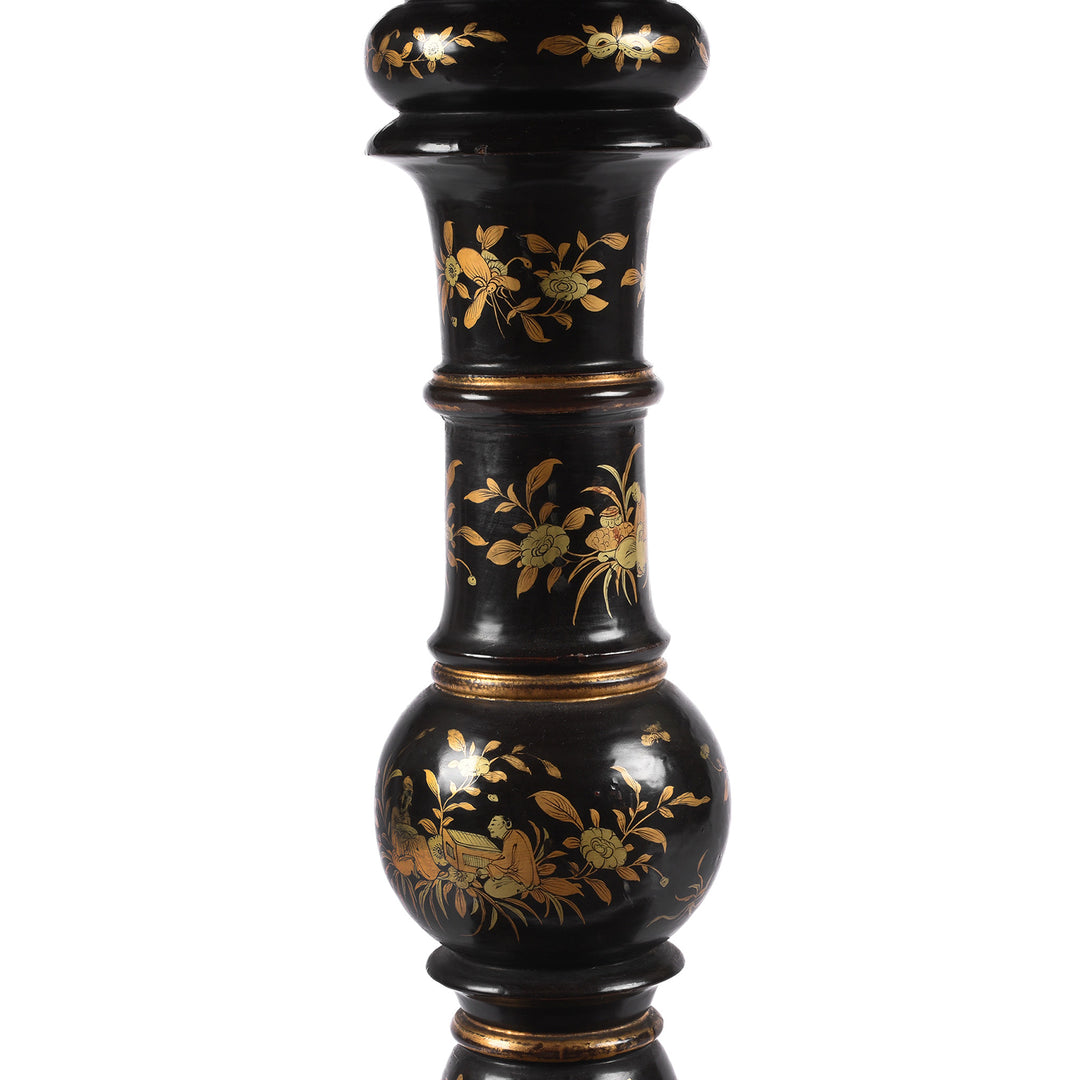 Stand Detail From Antique Black Lacquer Export Chinoiserie Games Table - 19th Century| Indigo Antiques