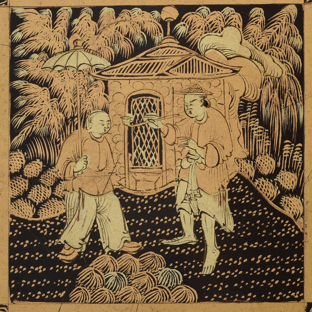 Detail From Antique Black Lacquer Export Chinoiserie Games Table - 19th Century| Indigo Antiques