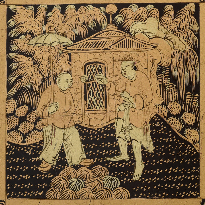 Detail From Antique Black Lacquer Export Chinoiserie Games Table - 19th Century| Indigo Antiques