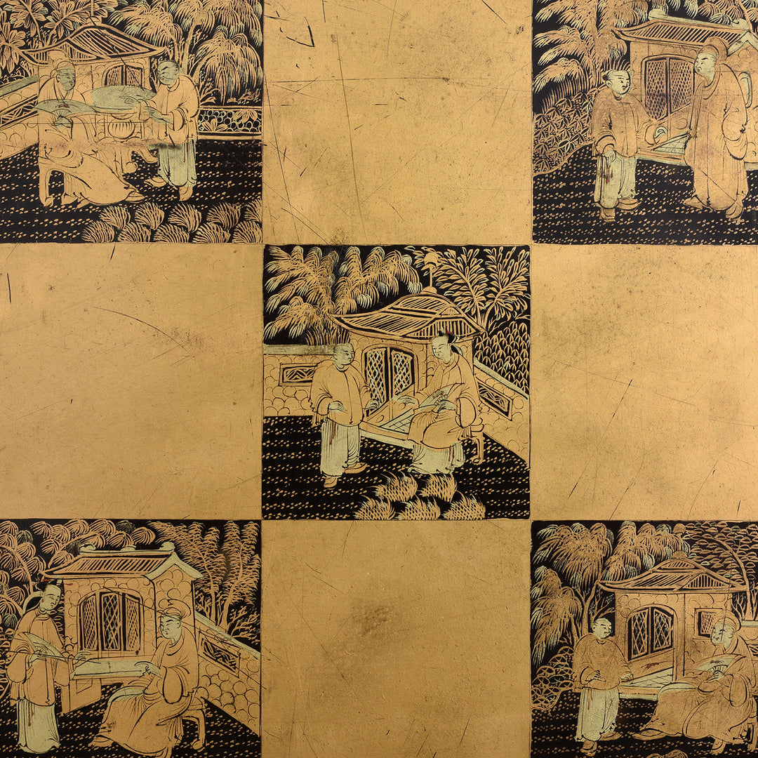 Detail From Antique Black Lacquer Export Chinoiserie Games Table - 19th Century| Indigo Antiques