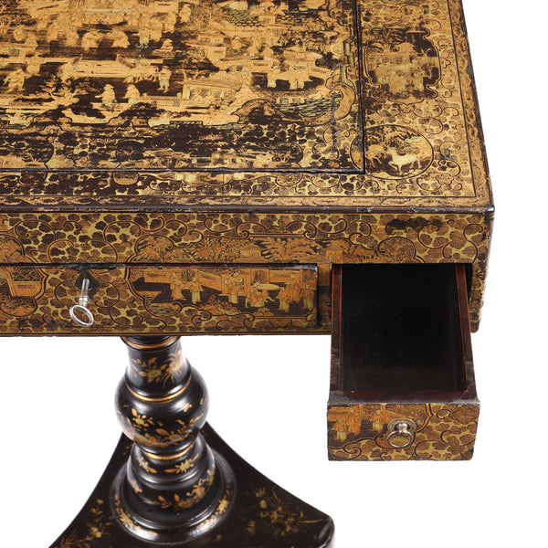 Black Lacquer Export Canton Export Games Table - Early 19th Century