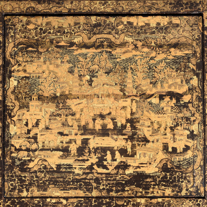 Detail From Antique Black Lacquer Export Chinoiserie Games Table - 19th Century| Indigo Antiques