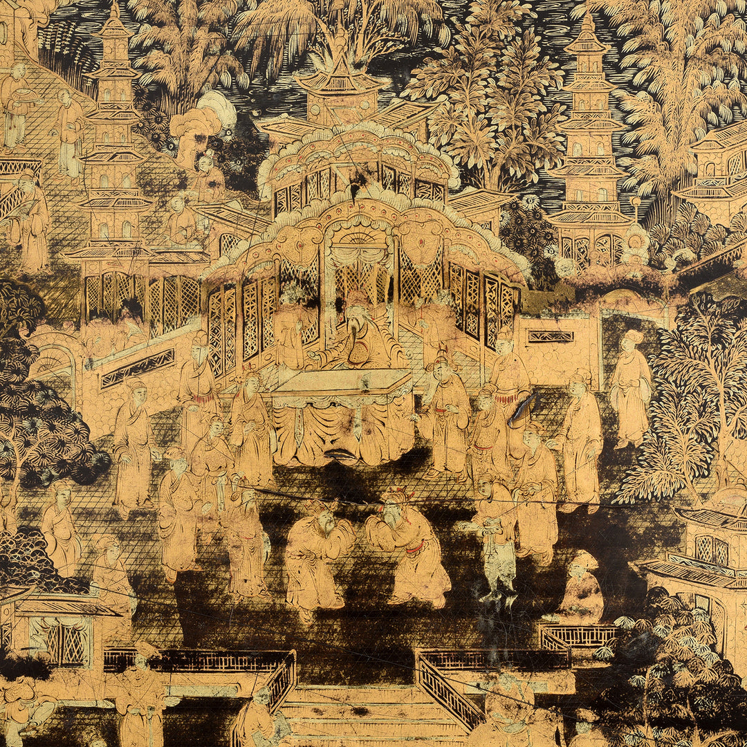 Detail From Antique Black Lacquer Export Chinoiserie Games Table - 19th Century| Indigo Antiques