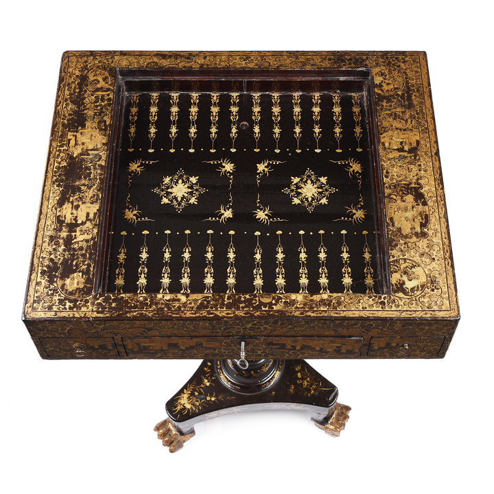 Antique Black Lacquer Export Chinoiserie Games Table - 19th Century| Indigo Antiques