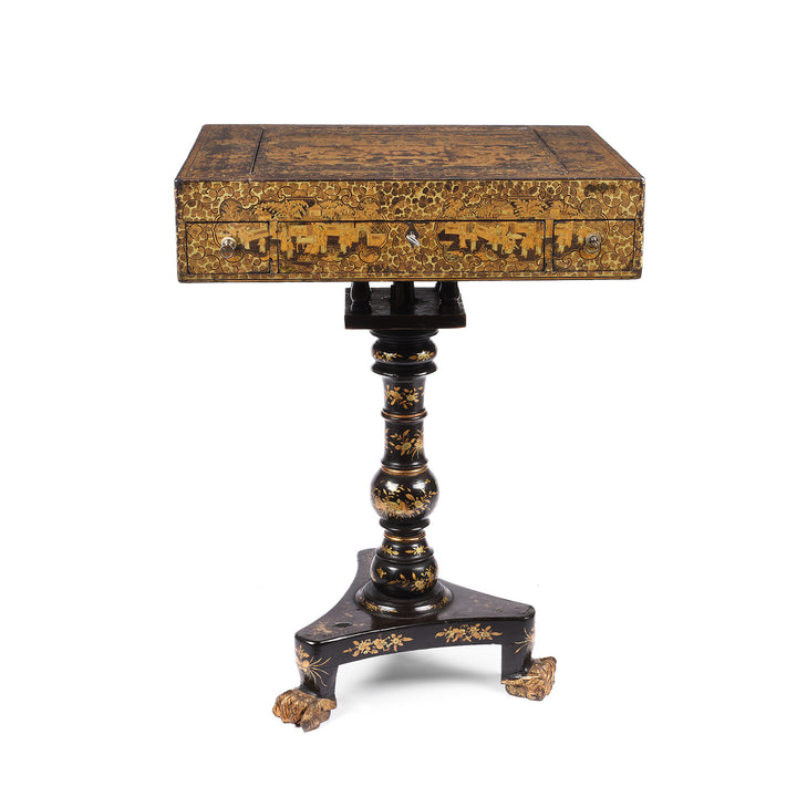Antique Black Lacquer Export Chinoiserie Games Table - 19th Century| Indigo Antiques