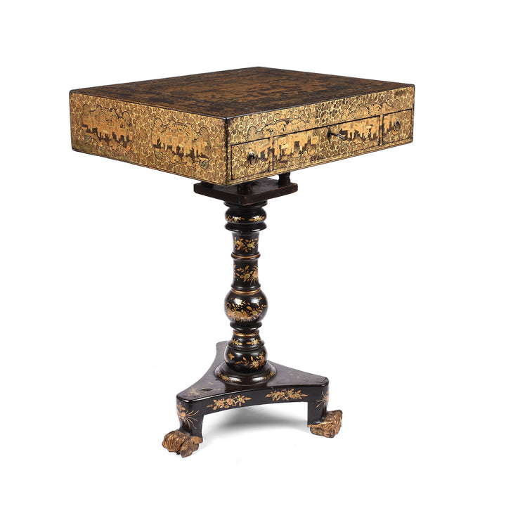 Antique Black Lacquer Export Chinoiserie Games Table - 19th Century| Indigo Antiques